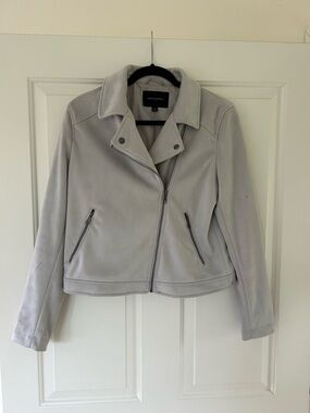 Banana Republic Pale Gray Asymmetrical Zip Faux Suede Leather Jacket